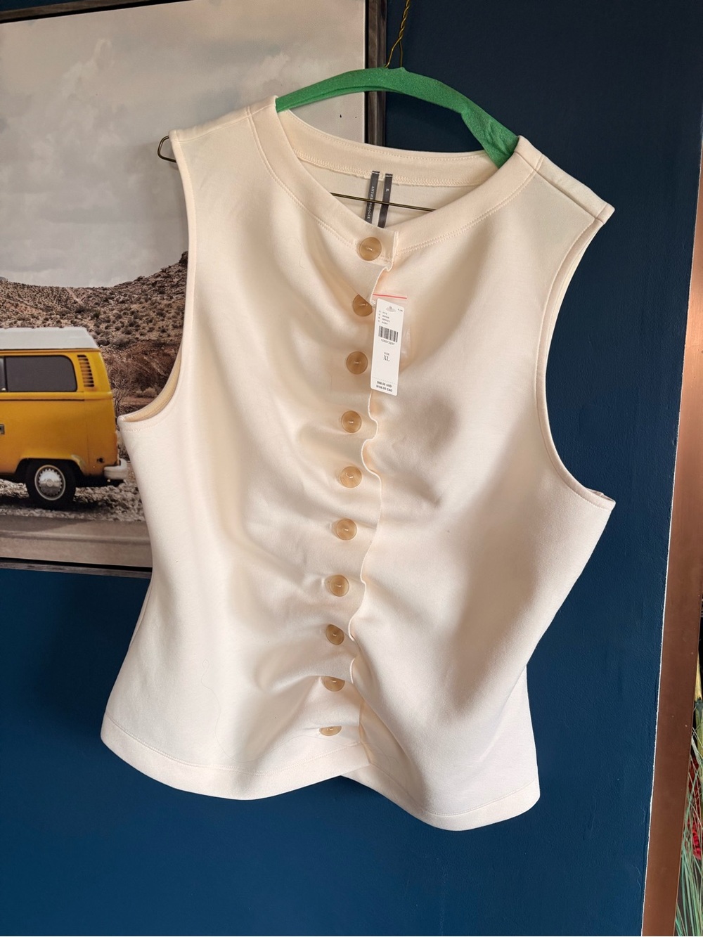 Sleeveless Cream Button-Front Knit Top